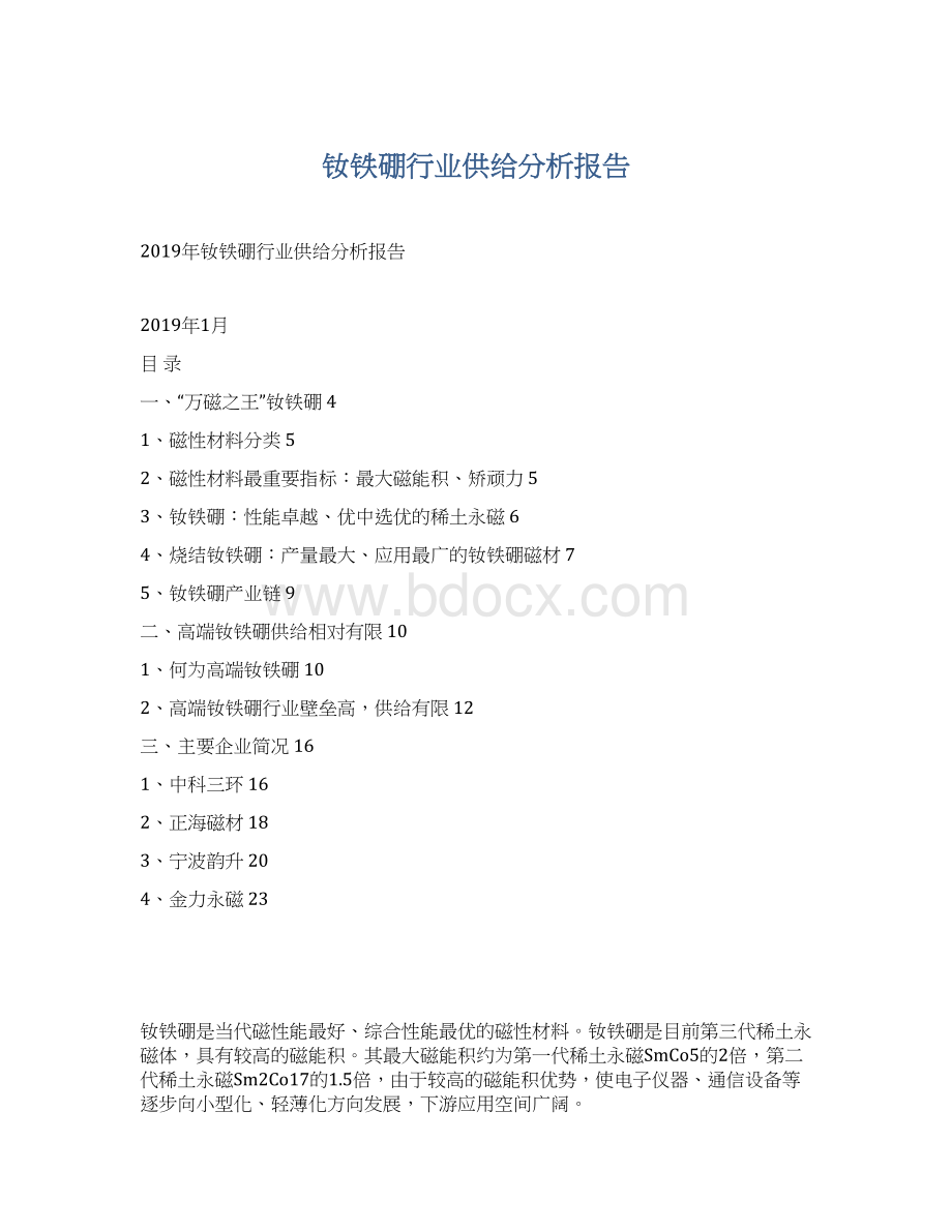 钕铁硼行业供给分析报告文档格式.docx