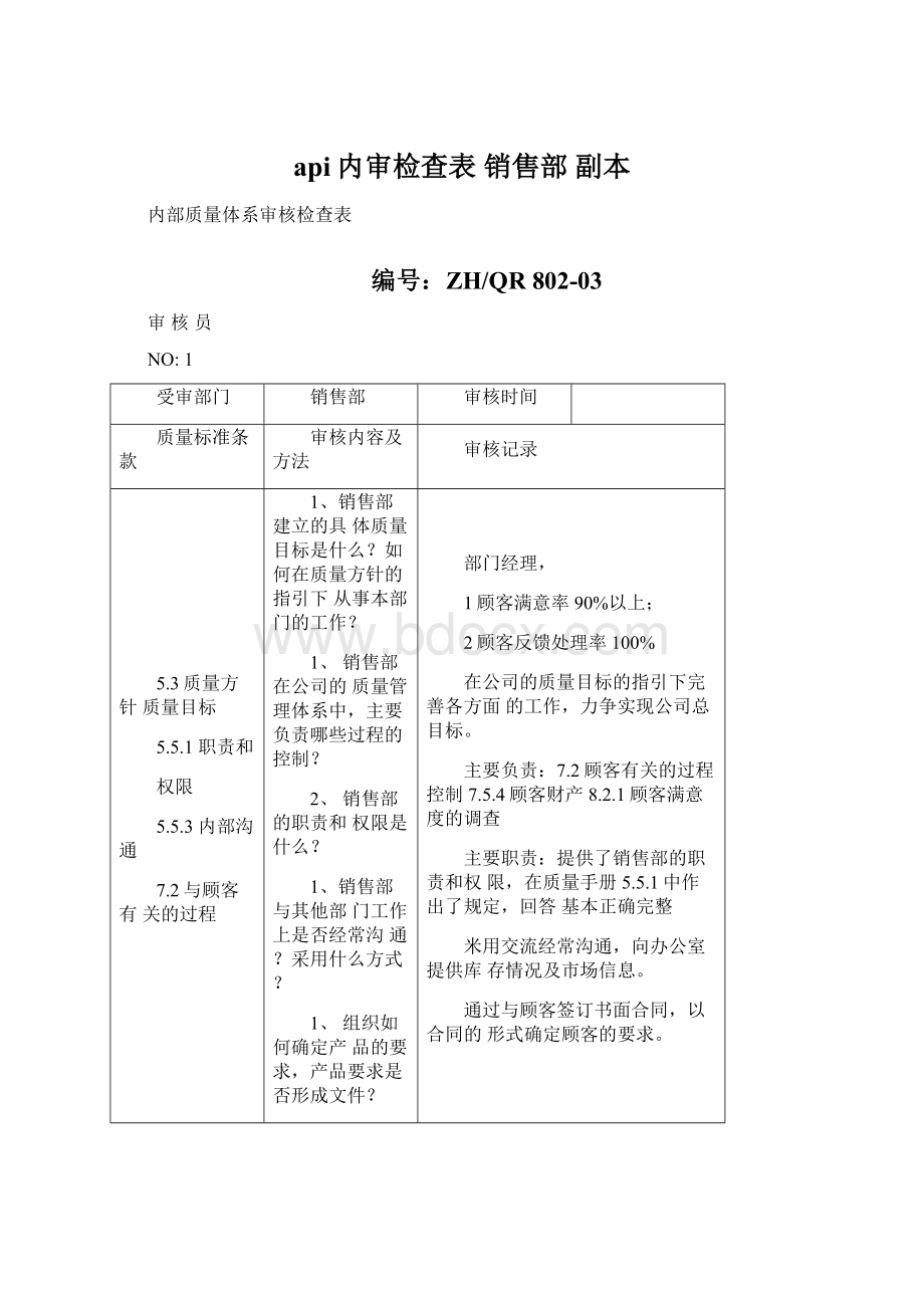 api内审检查表 销售部 副本.docx_第1页