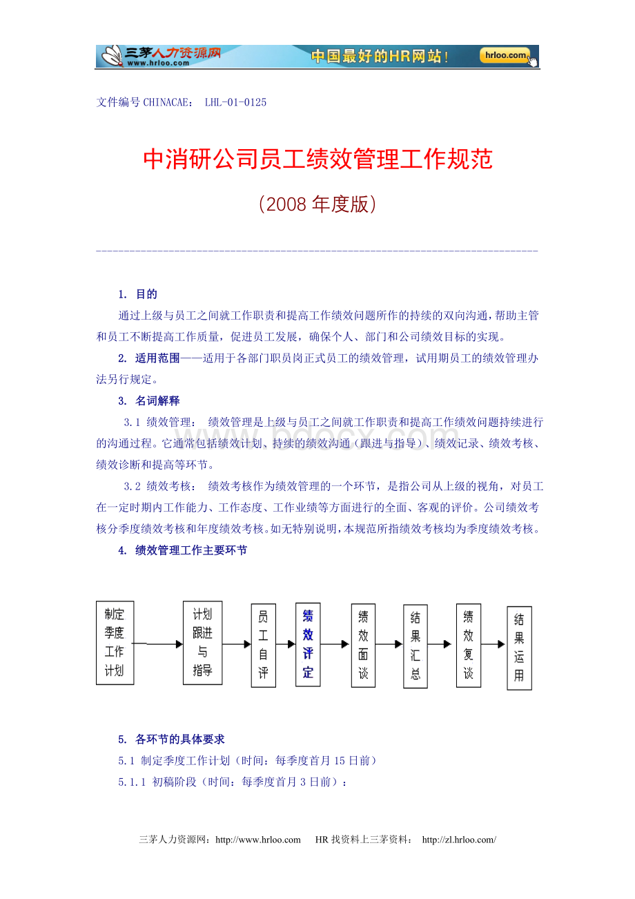 中消研公司员工绩效管理工作规范.doc