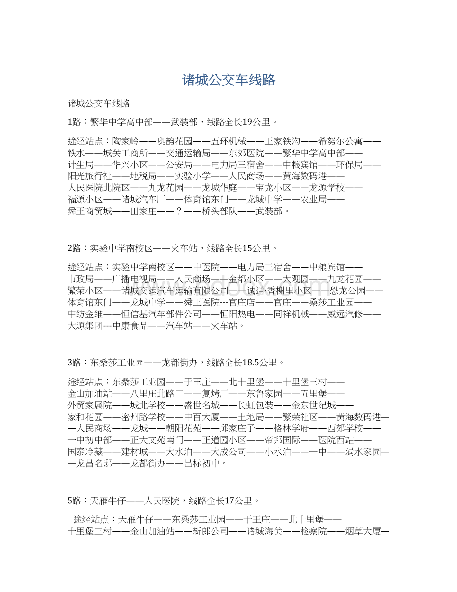 诸城公交车线路文档格式.docx