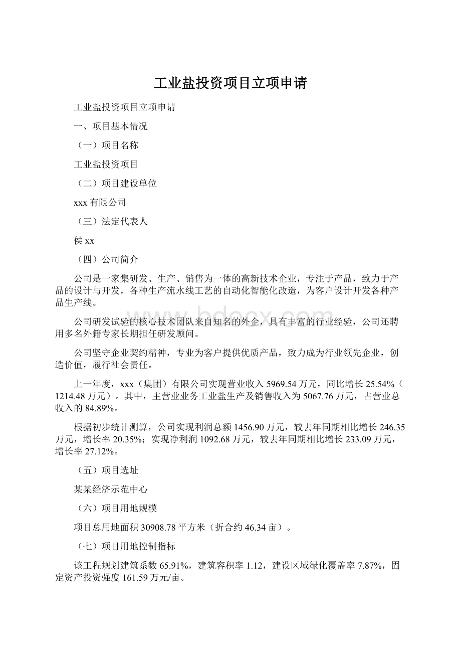 工业盐投资项目立项申请.docx