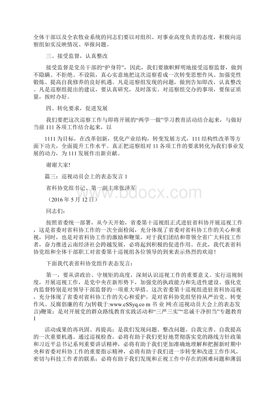 在巡视动员大会上的表态发言Word文件下载.docx_第3页