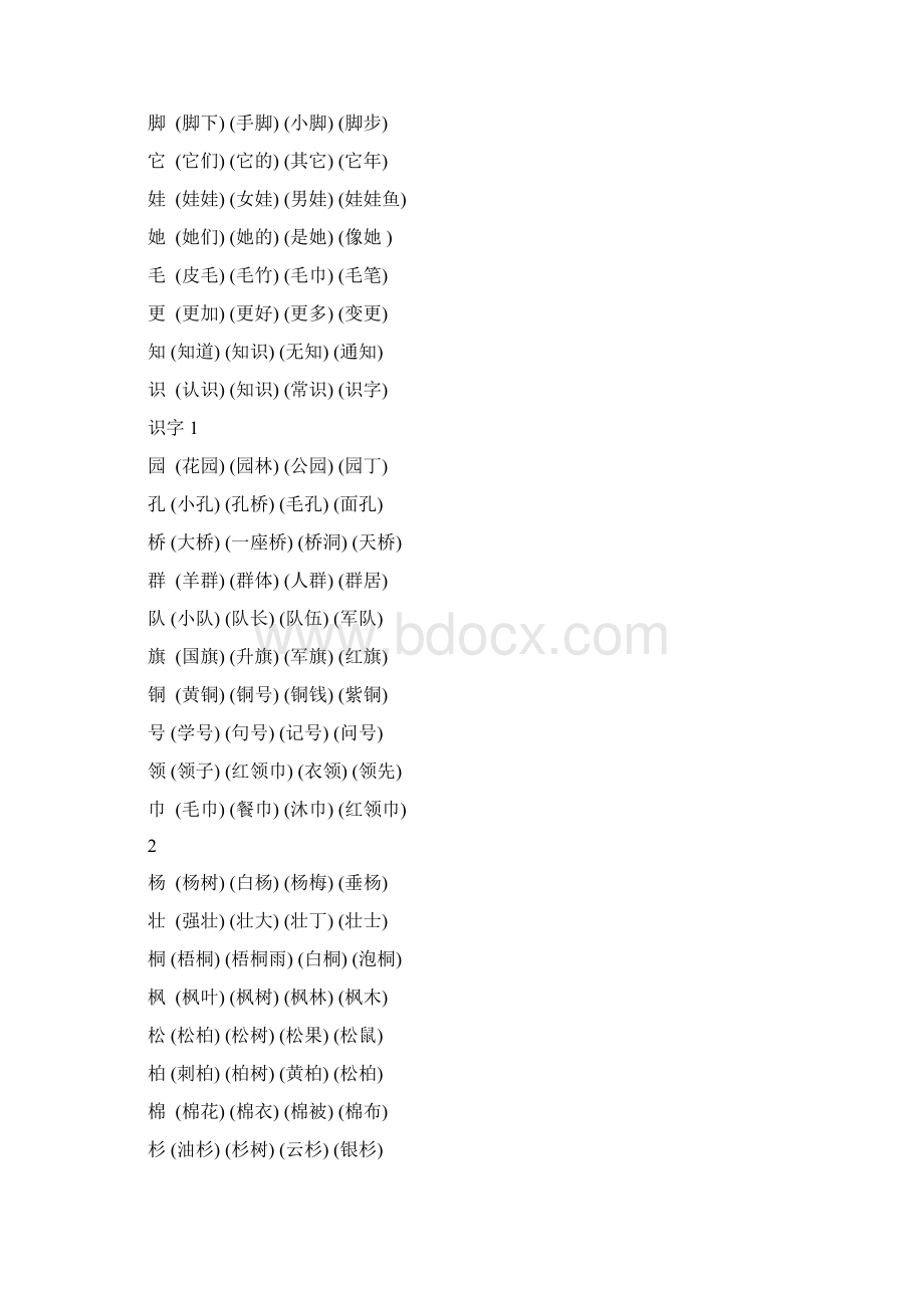 部编版二年级语文上册课本写字表组词Word下载.docx_第2页