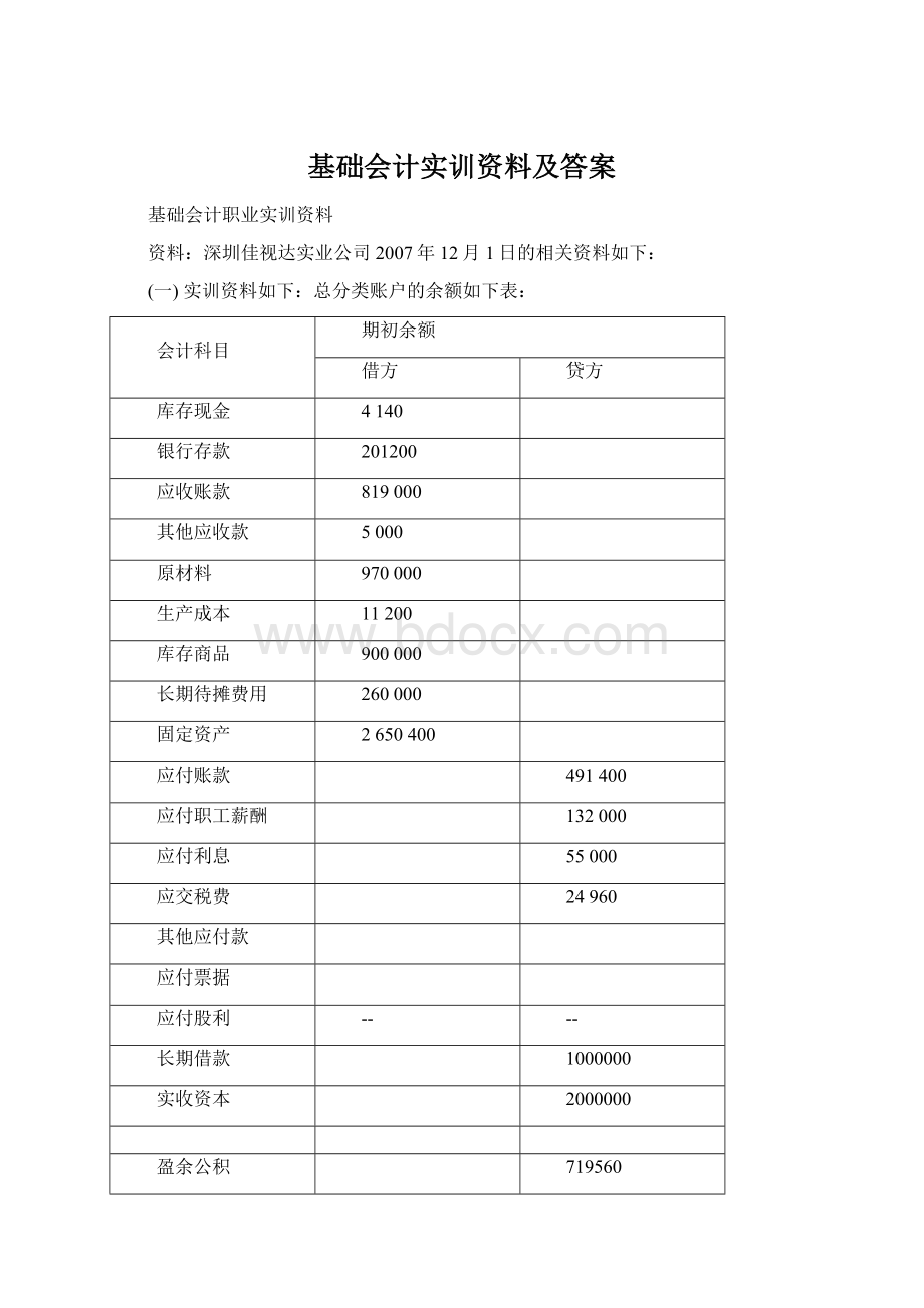 基础会计实训资料及答案Word下载.docx_第1页