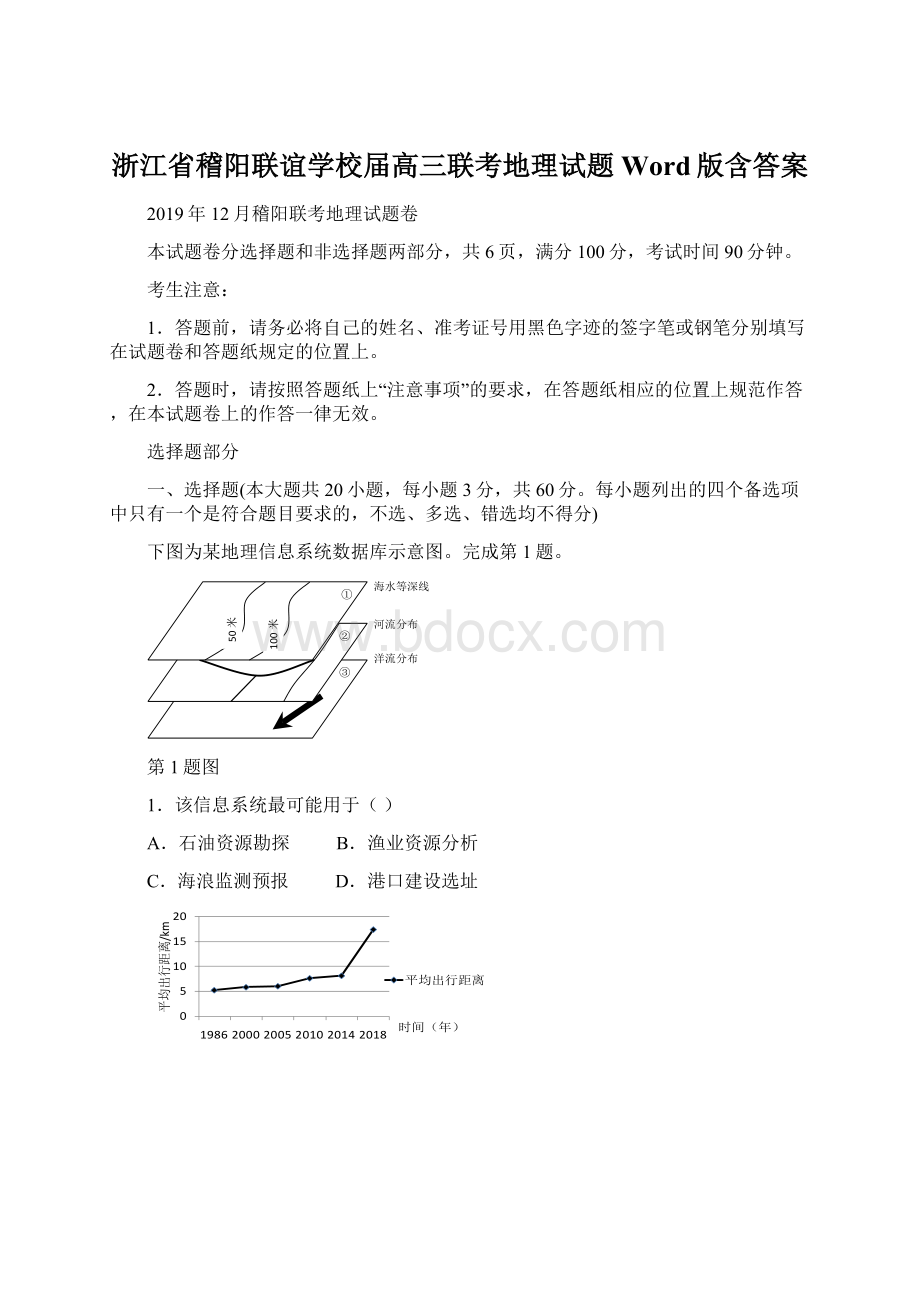 浙江省稽阳联谊学校届高三联考地理试题 Word版含答案文档格式.docx