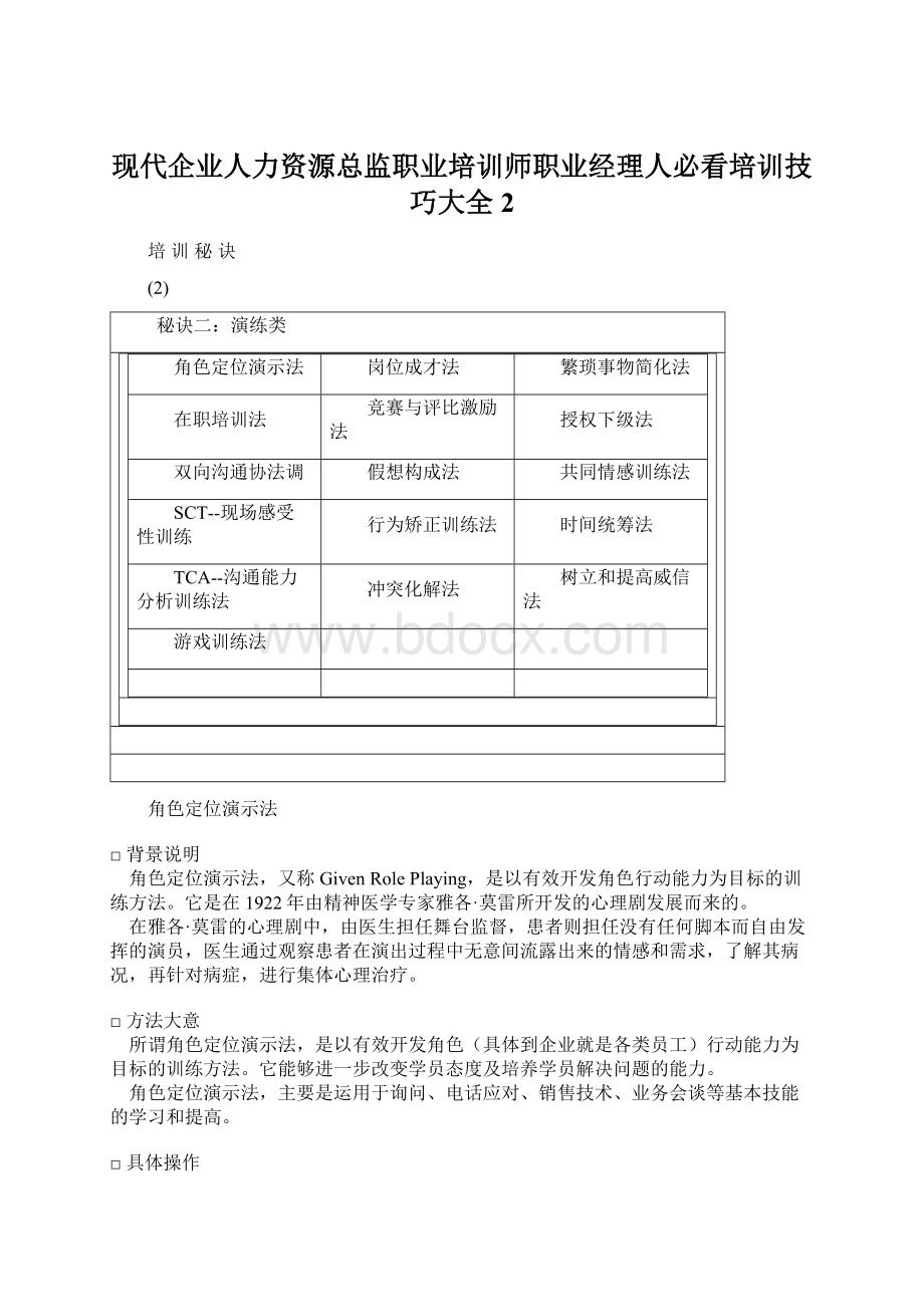 现代企业人力资源总监职业培训师职业经理人必看培训技巧大全2Word文档格式.docx