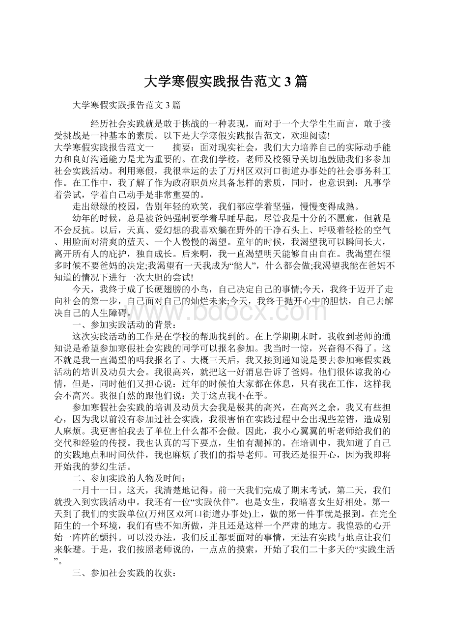 大学寒假实践报告范文3篇.docx