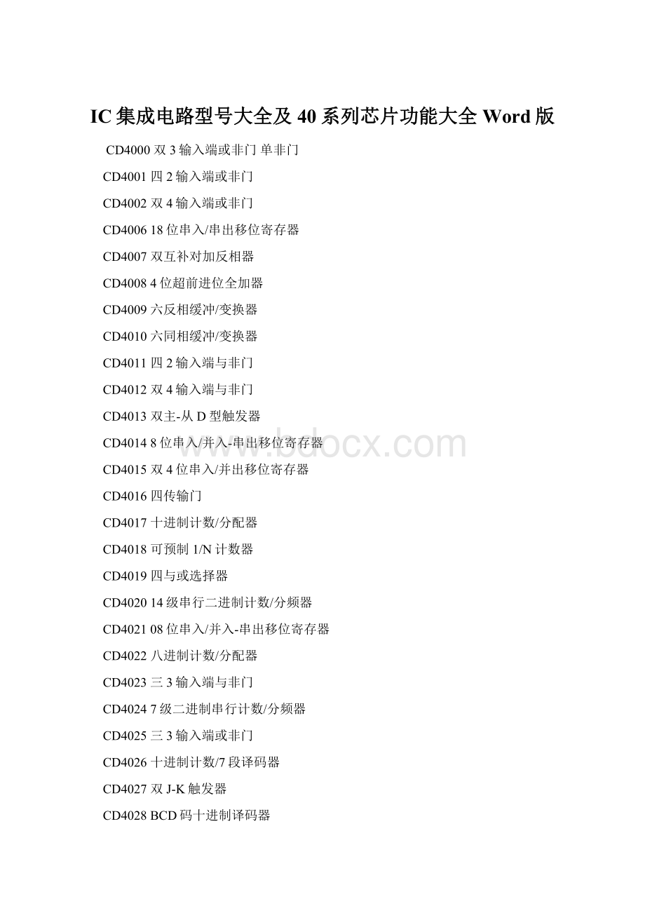 IC集成电路型号大全及40系列芯片功能大全Word版.docx_第1页