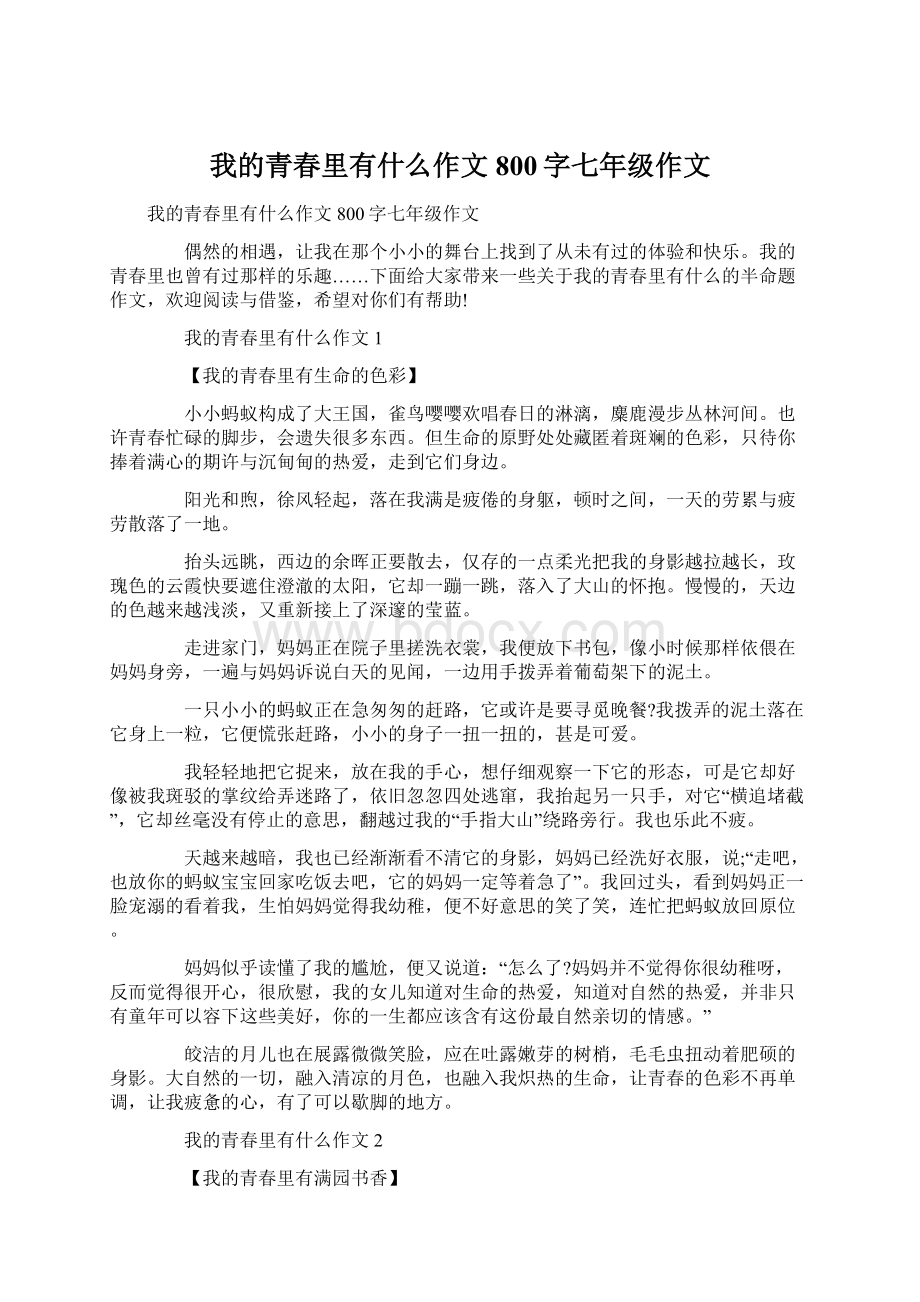 我的青春里有什么作文800字七年级作文.docx