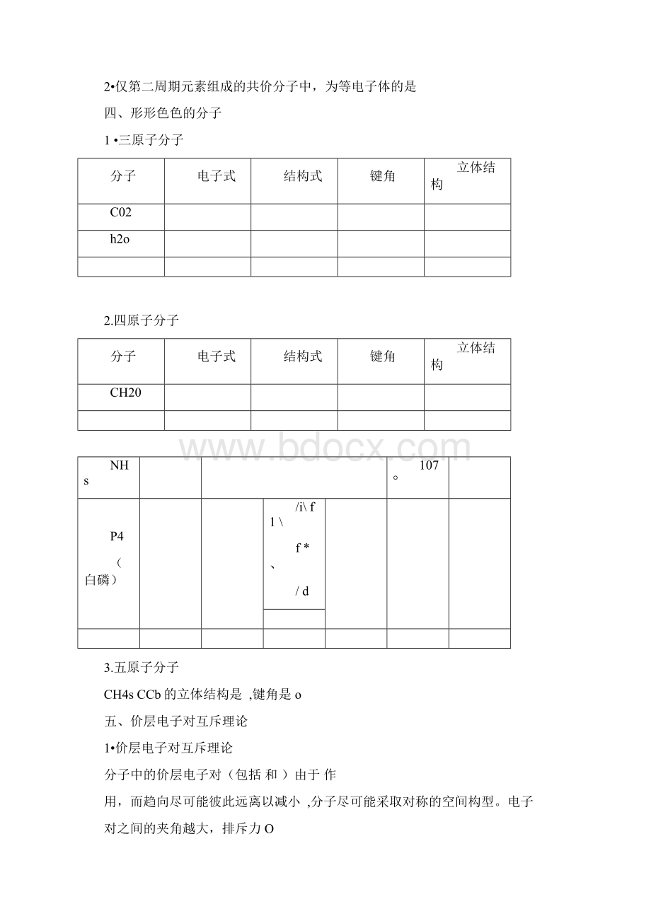 人教高中化学选修3第二章分子结构知识点填空带练习.docx_第3页