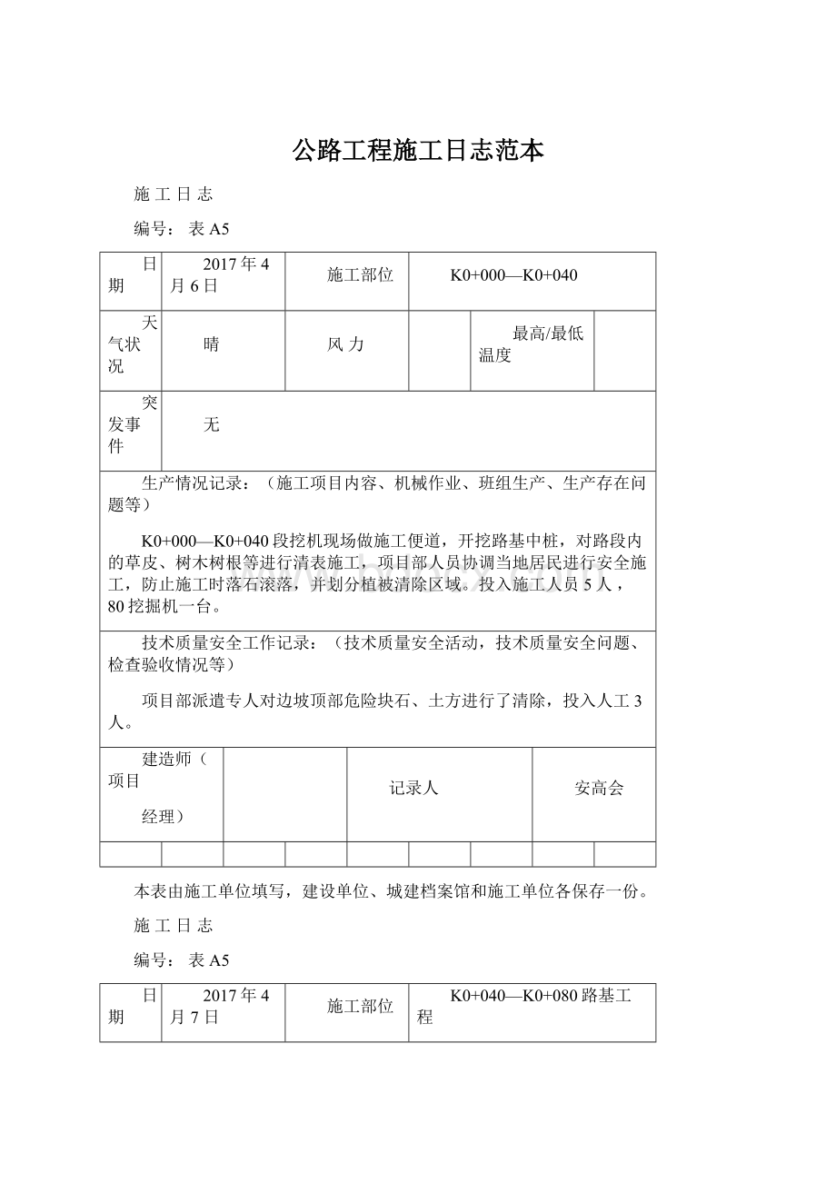 公路工程施工日志范本.docx_第1页