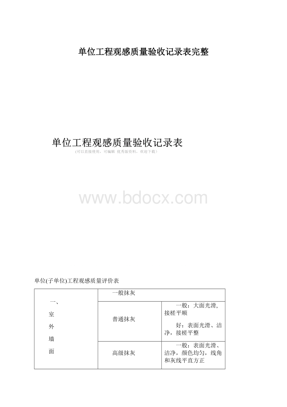 单位工程观感质量验收记录表完整.docx