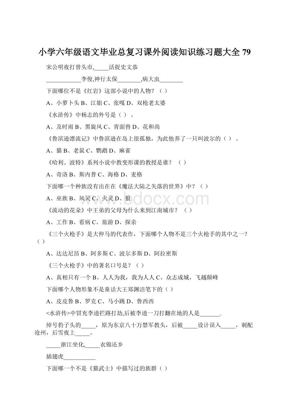 小学六年级语文毕业总复习课外阅读知识练习题大全79Word格式文档下载.docx