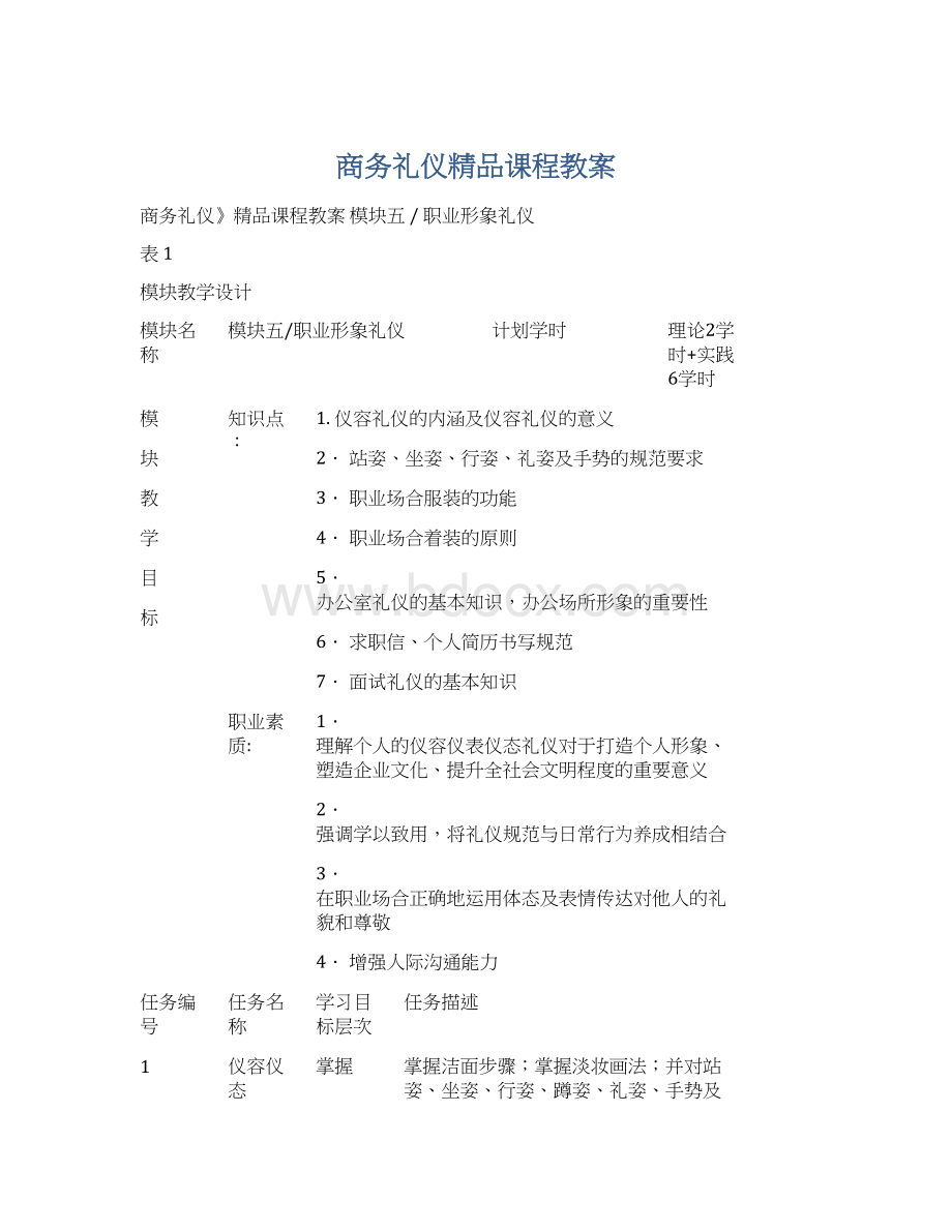 商务礼仪精品课程教案Word文件下载.docx_第1页