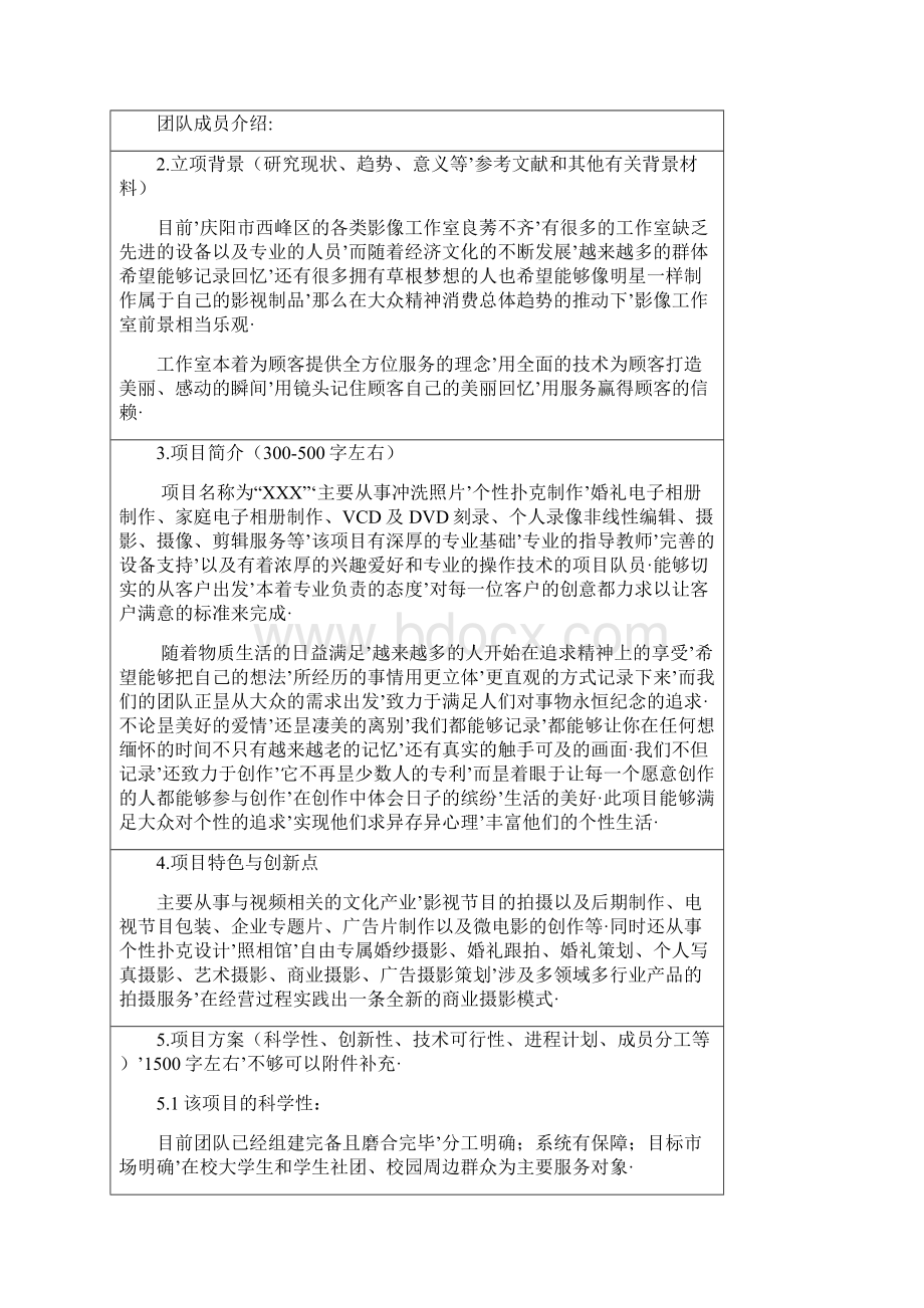 报审完整版大学生创办影像工作室项目商业计划书Word文档下载推荐.docx_第2页