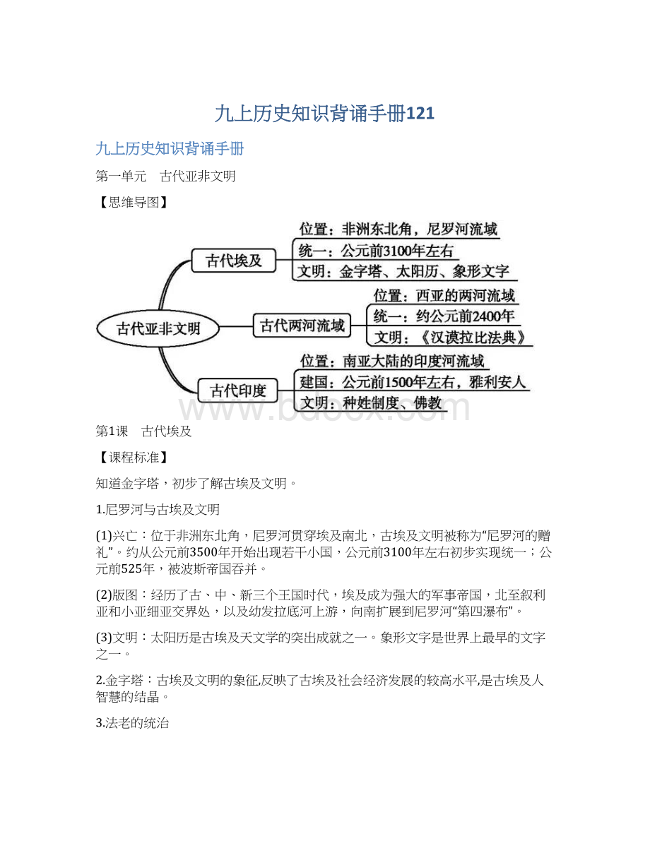 九上历史知识背诵手册121Word格式.docx