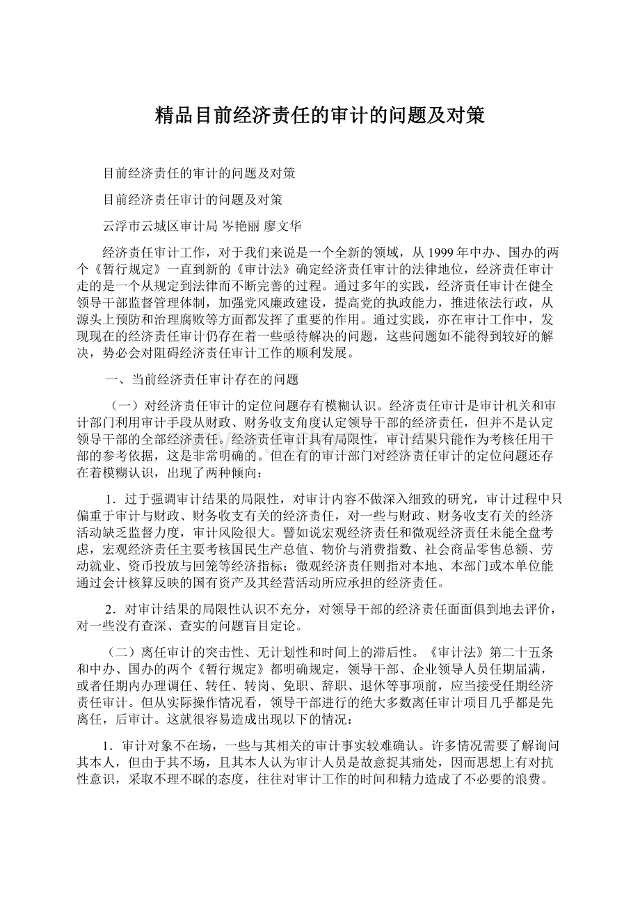 精品目前经济责任的审计的问题及对策.docx