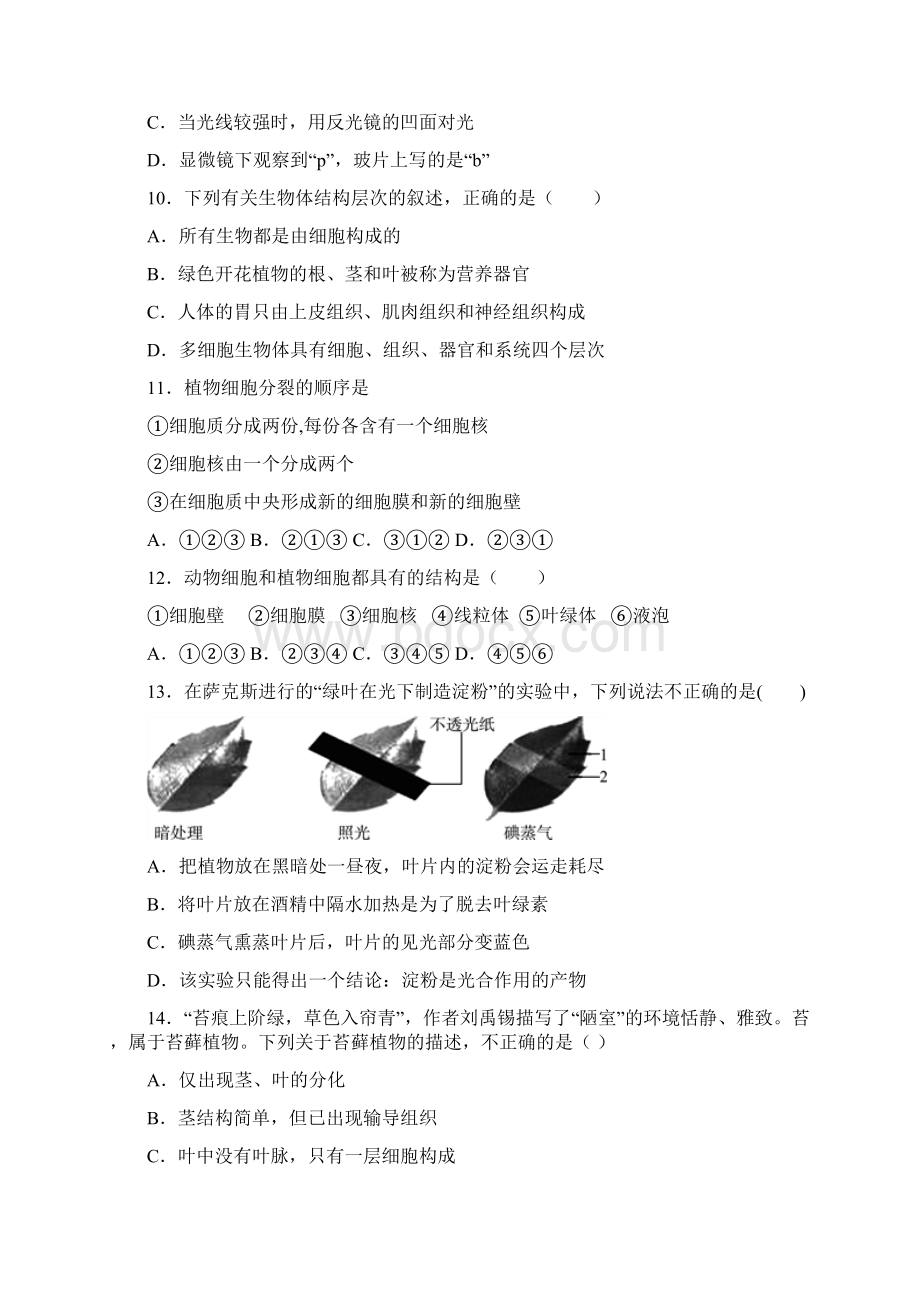 青岛市初中学业水平考试七年级生物上册综合检测题.docx_第3页