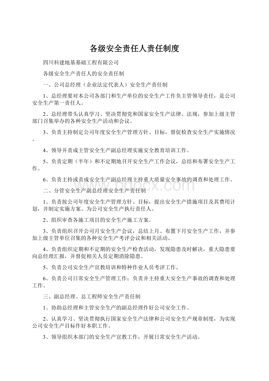 各级安全责任人责任制度.docx