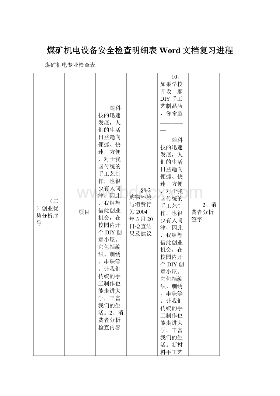 煤矿机电设备安全检查明细表Word文档复习进程.docx