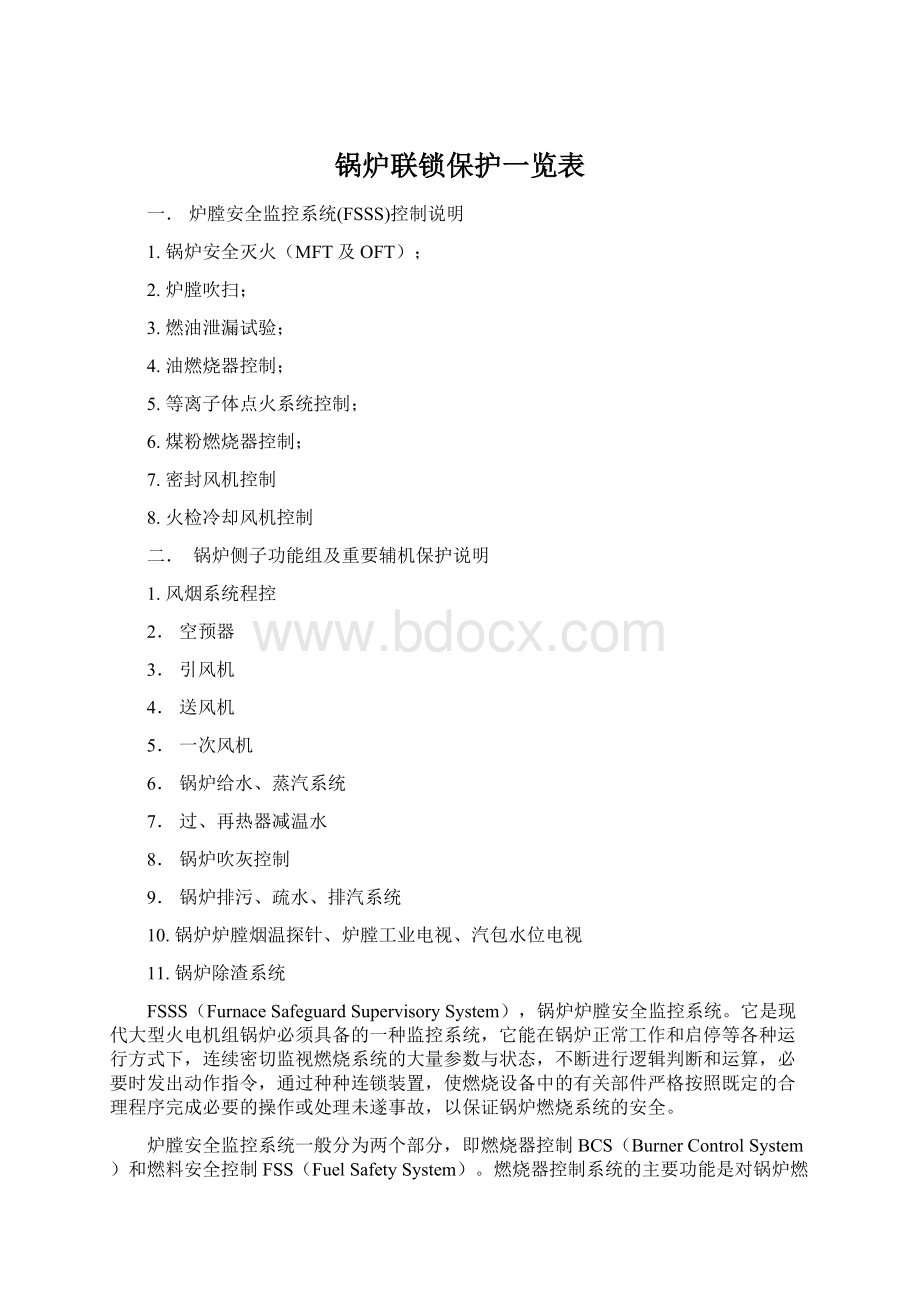 锅炉联锁保护一览表Word格式文档下载.docx_第1页