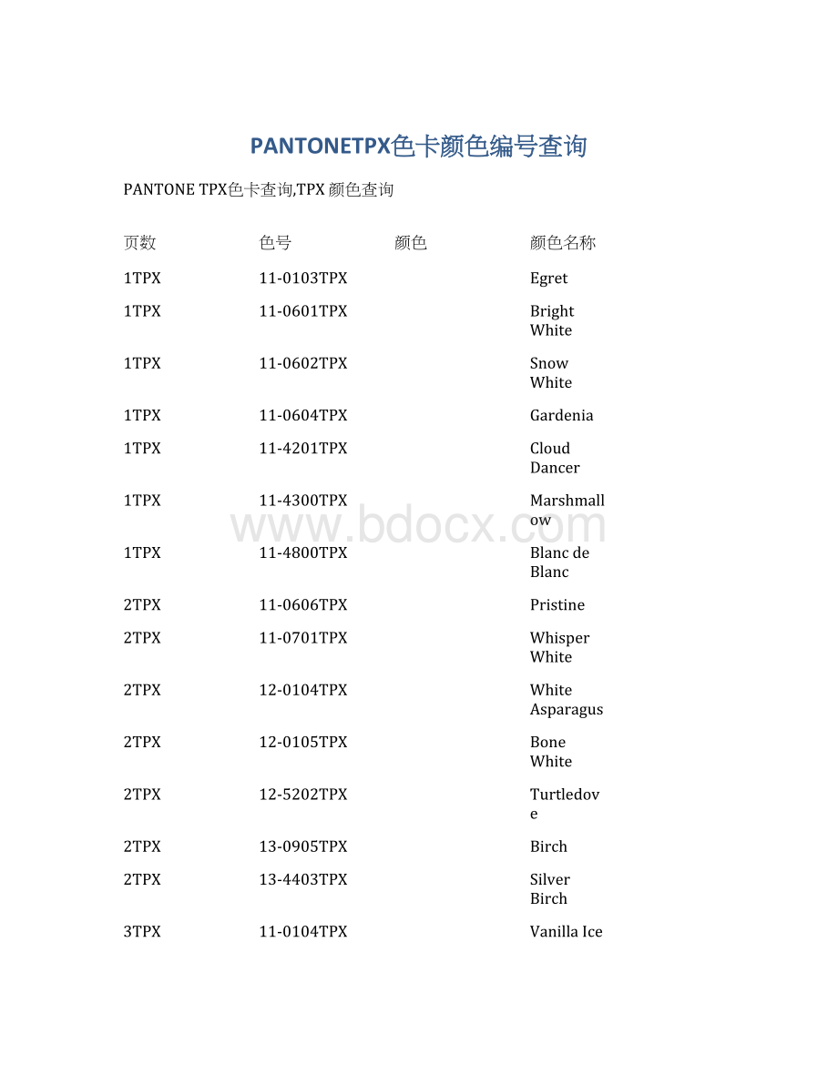 PANTONETPX色卡颜色编号查询.docx