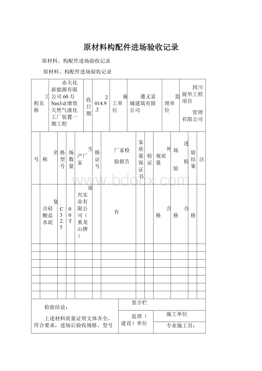 原材料构配件进场验收记录.docx_第1页