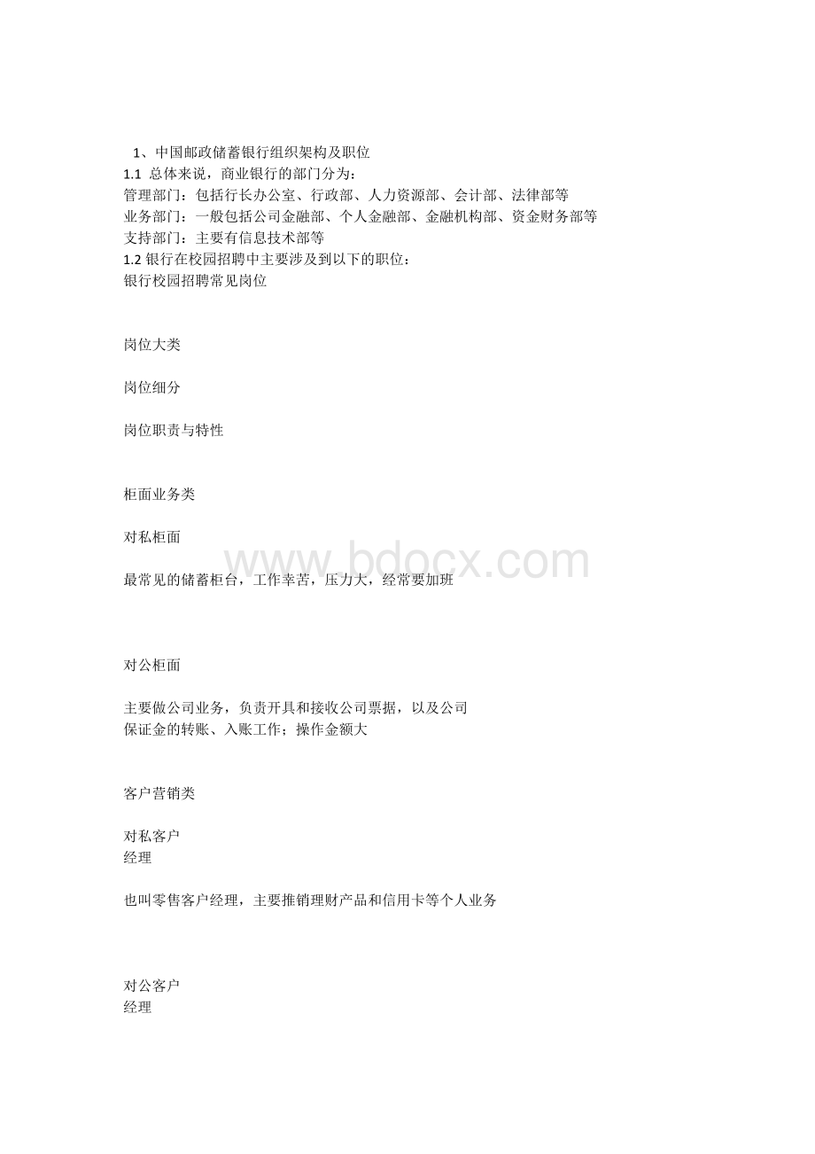 中国邮政储蓄银行组织架构及职业发展规划.docx