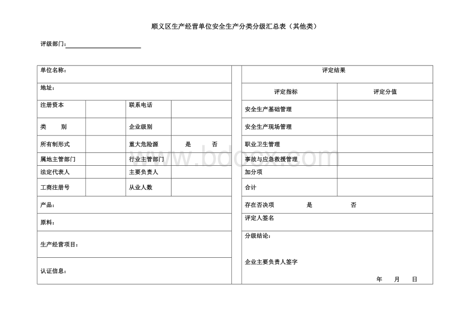 顺义区生产经营单位安全生产分类分级汇总表其他类Word文件下载.doc