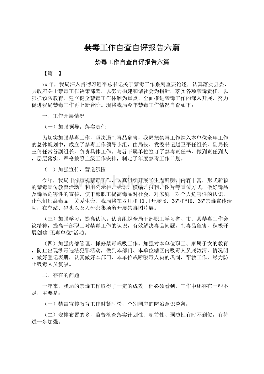 禁毒工作自查自评报告六篇Word格式文档下载.docx