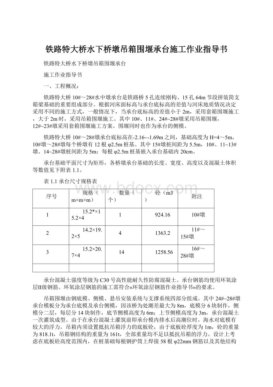 铁路特大桥水下桥墩吊箱围堰承台施工作业指导书.docx_第1页