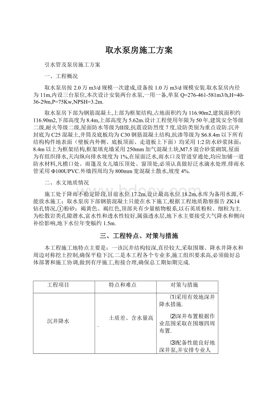 取水泵房施工方案.docx