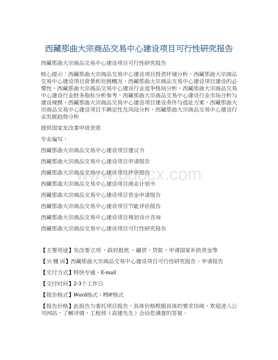 西藏那曲大宗商品交易中心建设项目可行性研究报告.docx