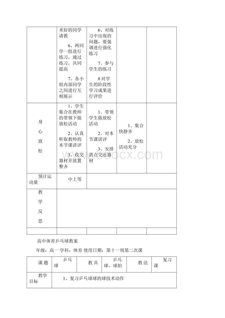 高中体育乒乓球教案合集Word下载.docx_第3页