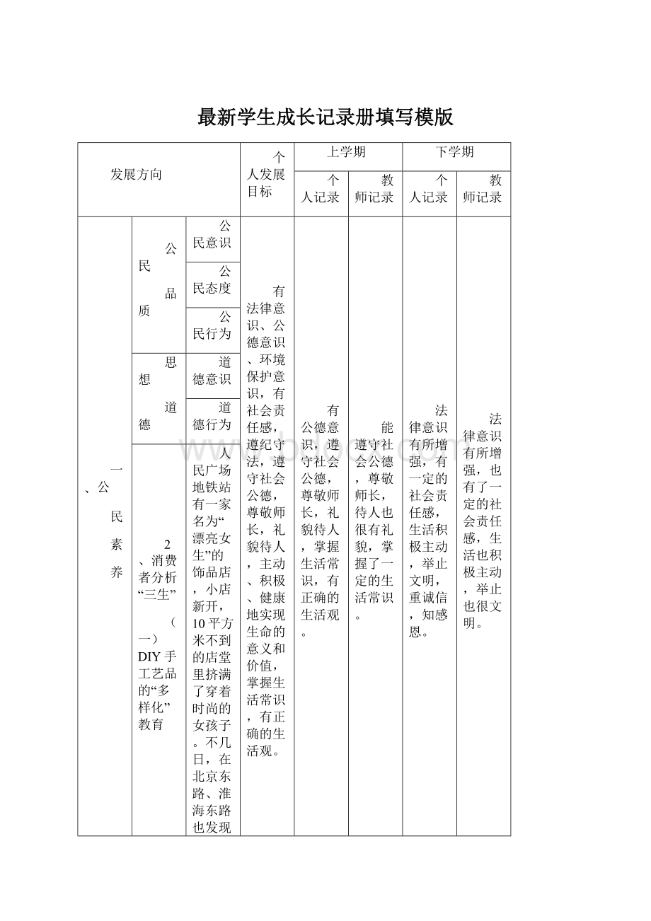 最新学生成长记录册填写模版.docx