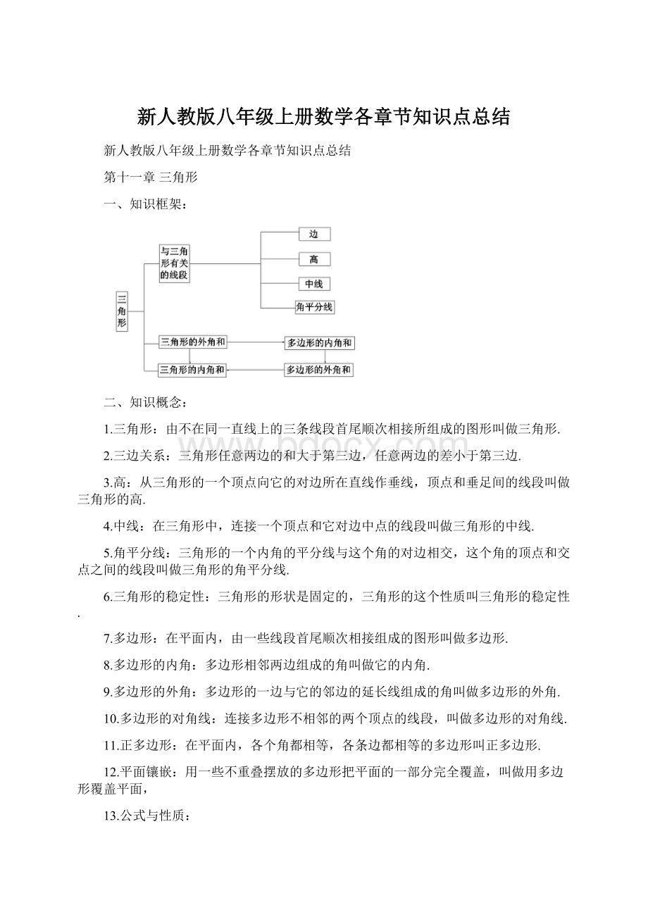 新人教版八年级上册数学各章节知识点总结Word文档格式.docx