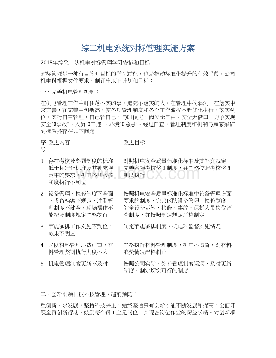 综二机电系统对标管理实施方案Word格式文档下载.docx