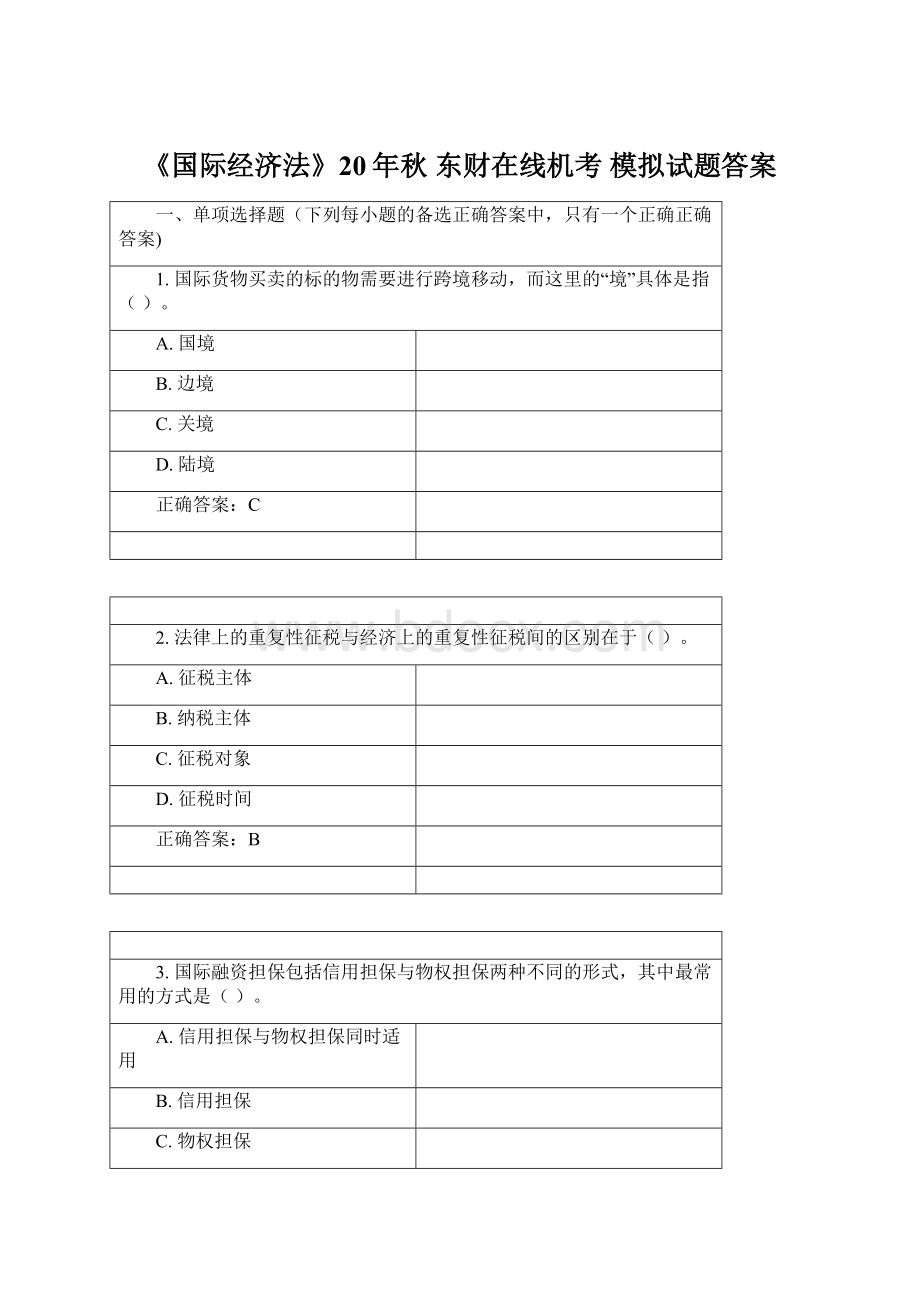 《国际经济法》20年秋 东财在线机考 模拟试题答案.docx_第1页