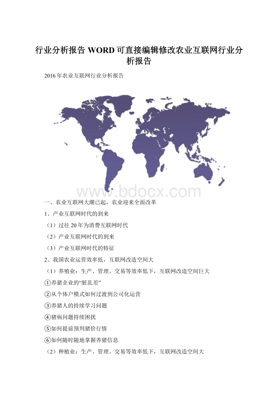 行业分析报告WORD可直接编辑修改农业互联网行业分析报告Word下载.docx