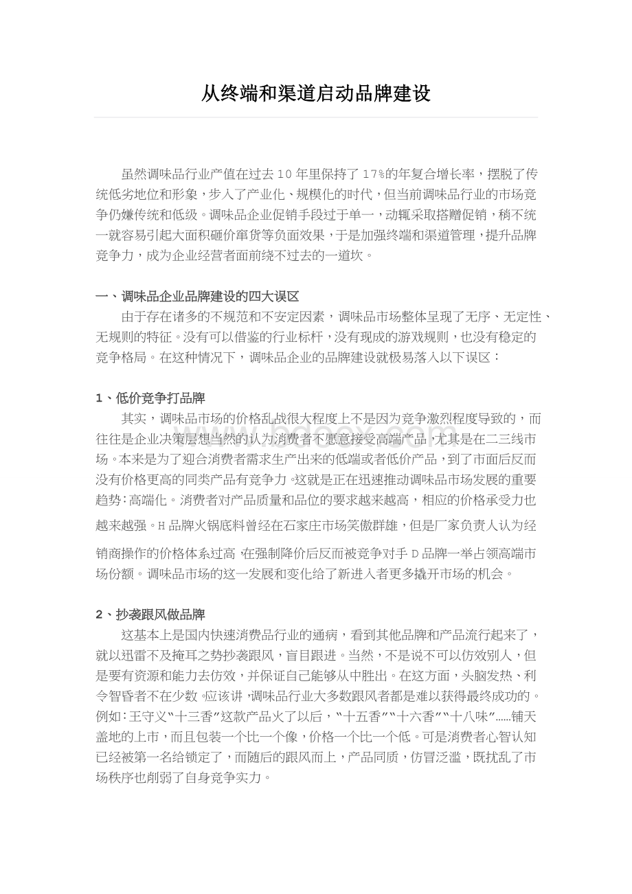 从终端和渠道启动品牌建设Word文档下载推荐.doc