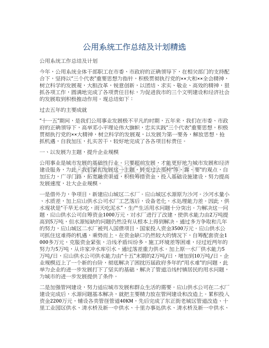 公用系统工作总结及计划精选.docx_第1页