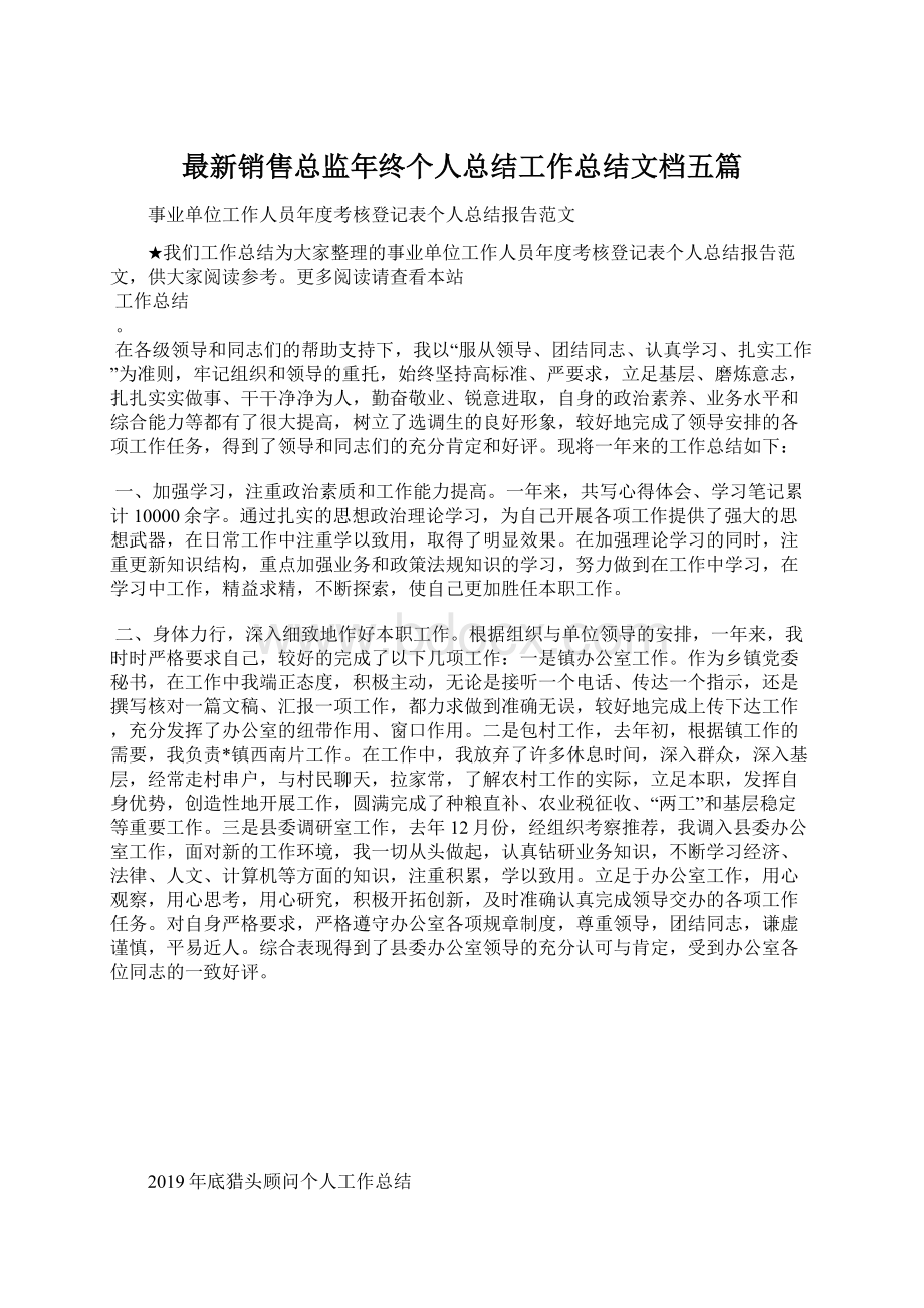 最新销售总监年终个人总结工作总结文档五篇.docx