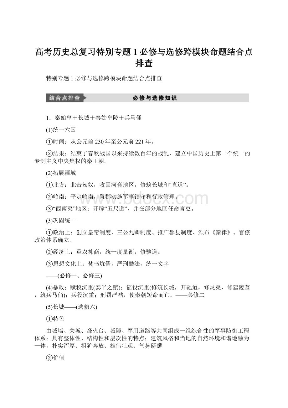 高考历史总复习特别专题1必修与选修跨模块命题结合点排查.docx