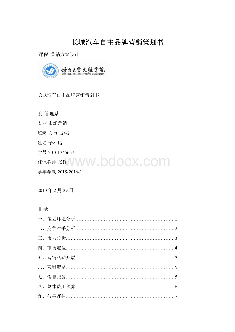 长城汽车自主品牌营销策划书.docx