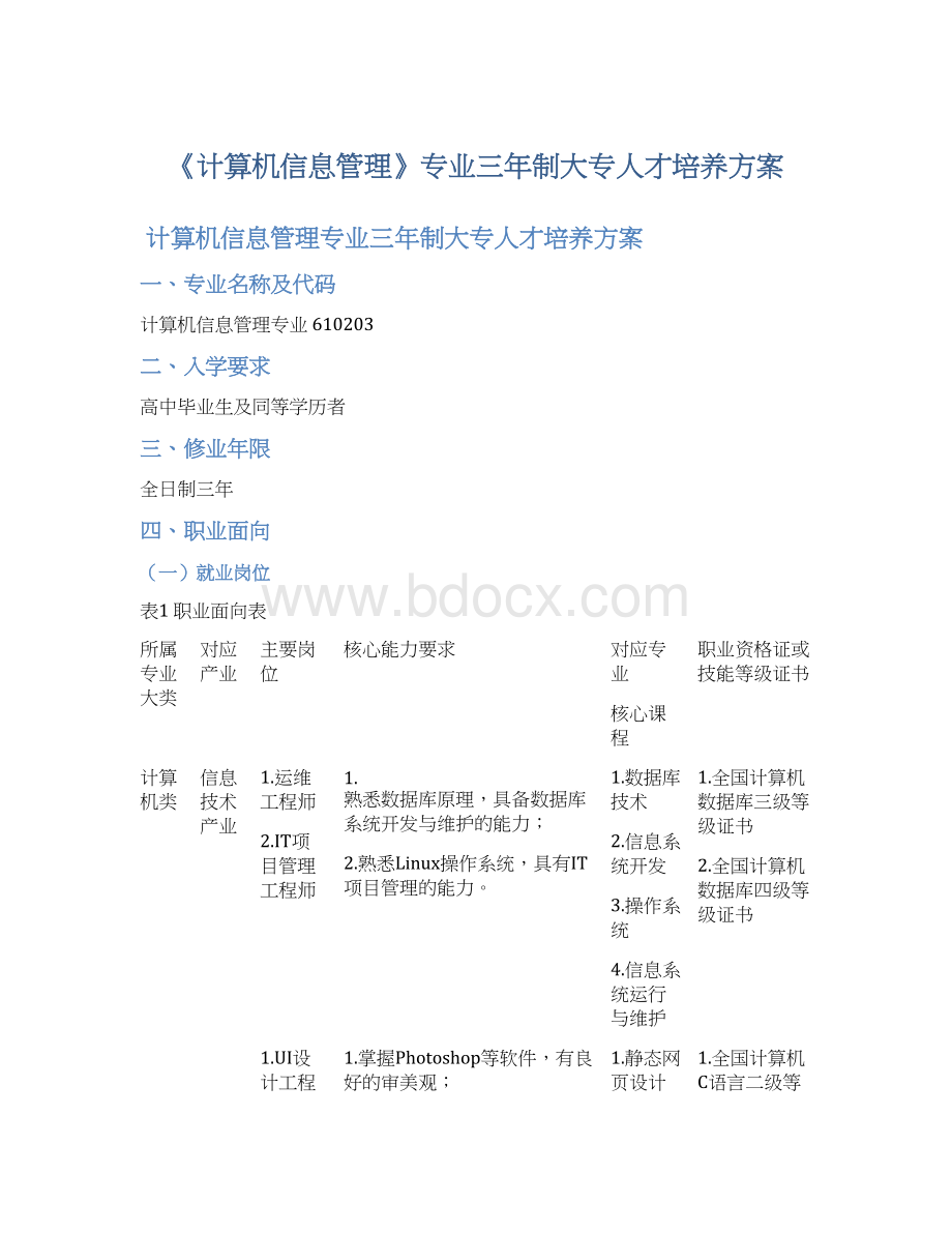 《计算机信息管理》专业三年制大专人才培养方案.docx