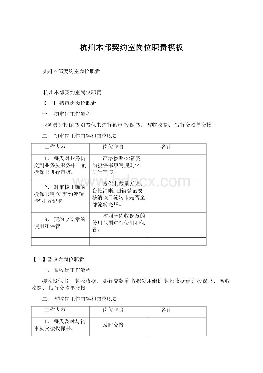 杭州本部契约室岗位职责模板Word文档格式.docx_第1页