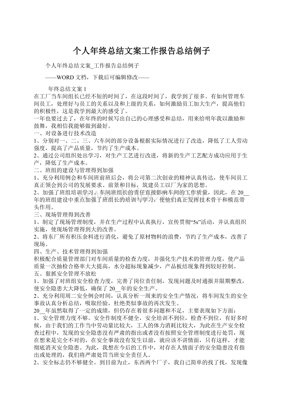 个人年终总结文案工作报告总结例子文档格式.docx_第1页