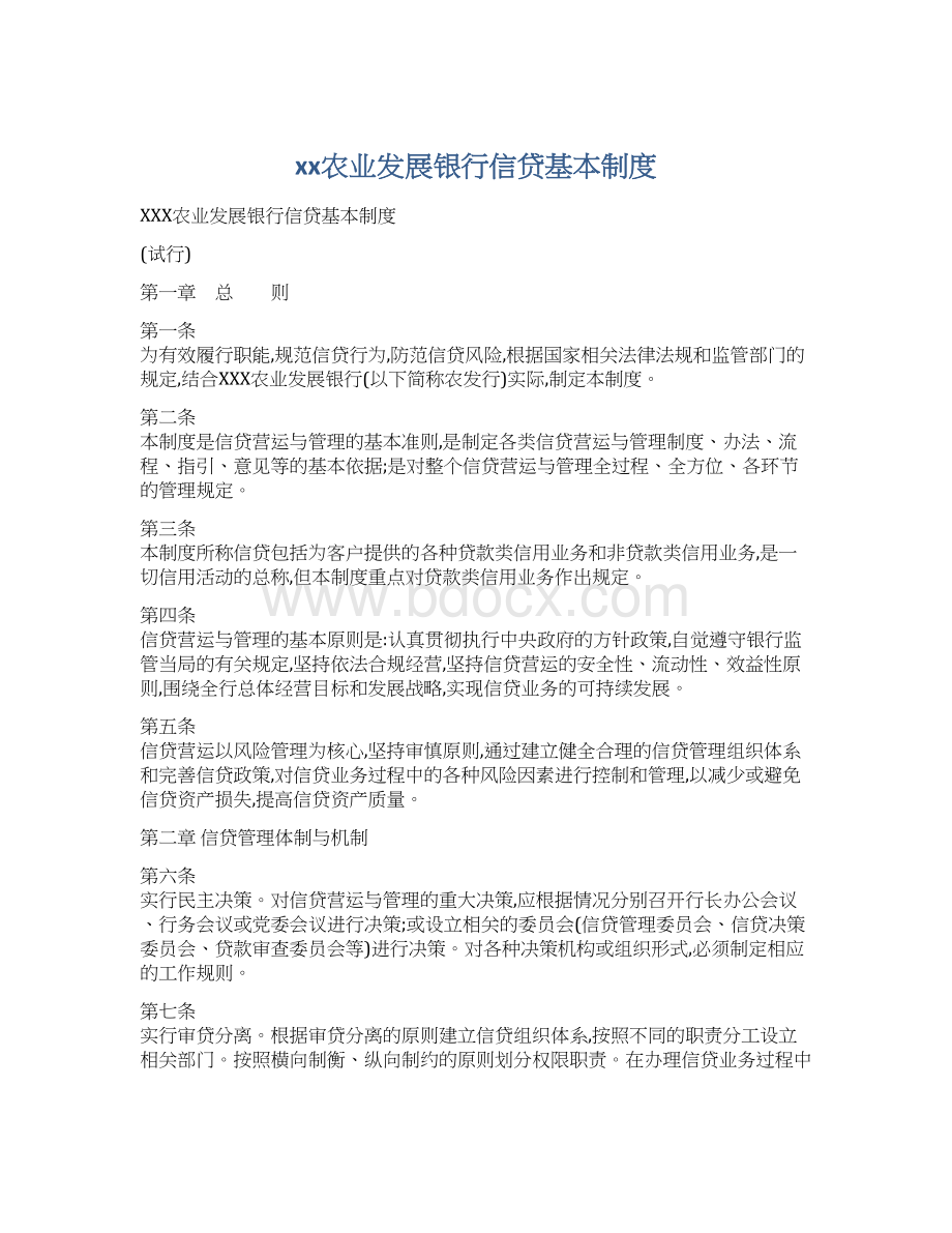 xx农业发展银行信贷基本制度Word下载.docx_第1页