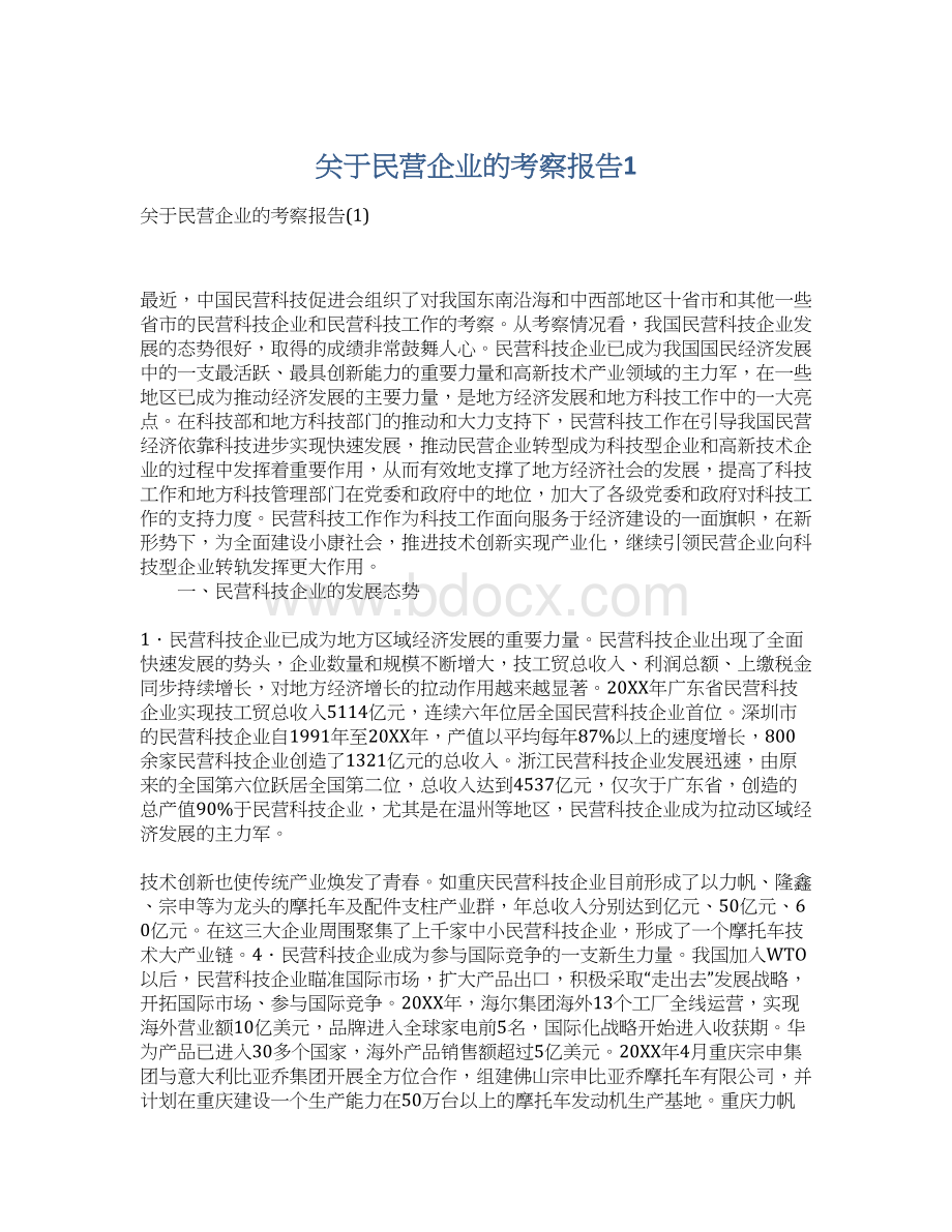 关于民营企业的考察报告1.docx