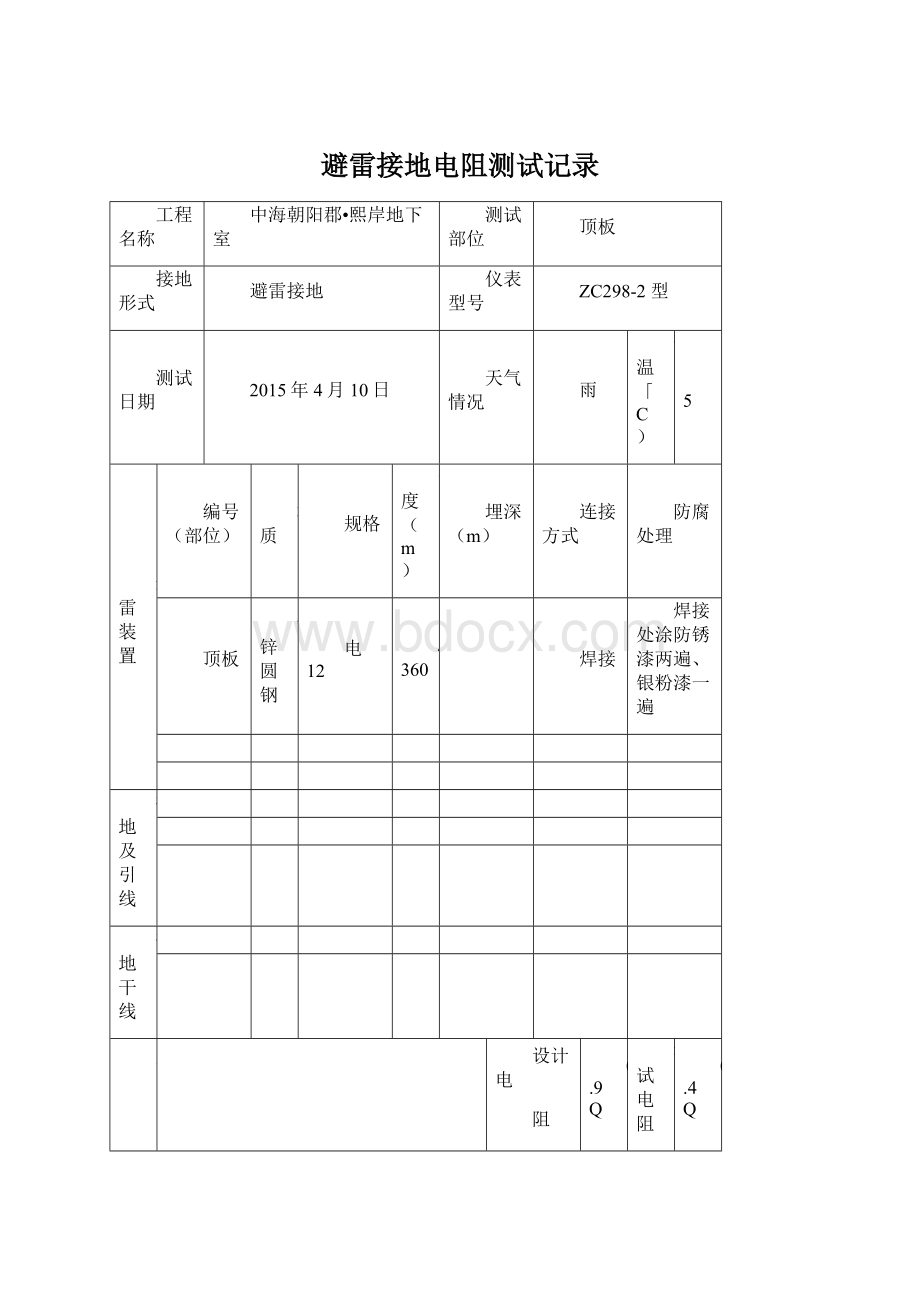 避雷接地电阻测试记录.docx_第1页